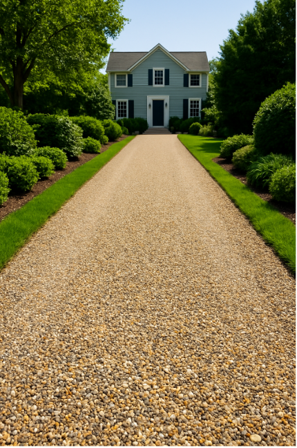 Straight pea gravel path